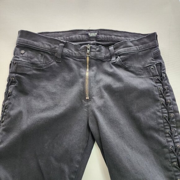 Hudson Black Cotton Stretch Lace Up Side Mid Rise Skinny Jeans - Picture 7 of 11